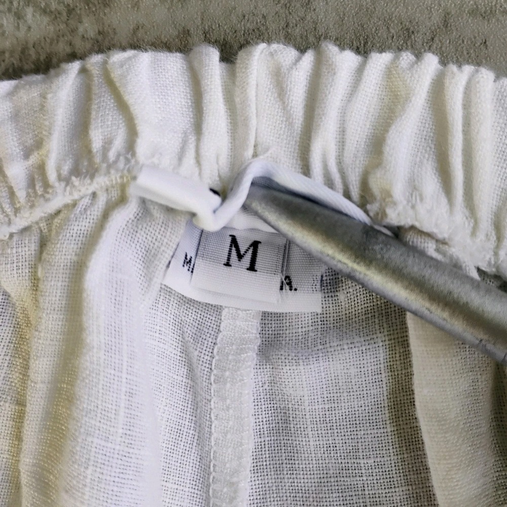 Bryn Walker 100% Linen White Wide Leg Pants Elastic Waist USA Beachy Medium - Picture 7 of 11